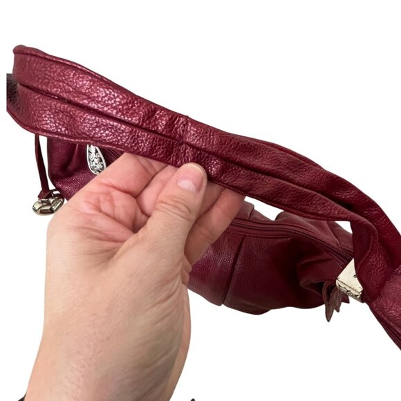 Brighton Burgundy Red Pebbled Leather Bow Shoulder Bag Silver Heart Charm Purse - Picture 6 of 12